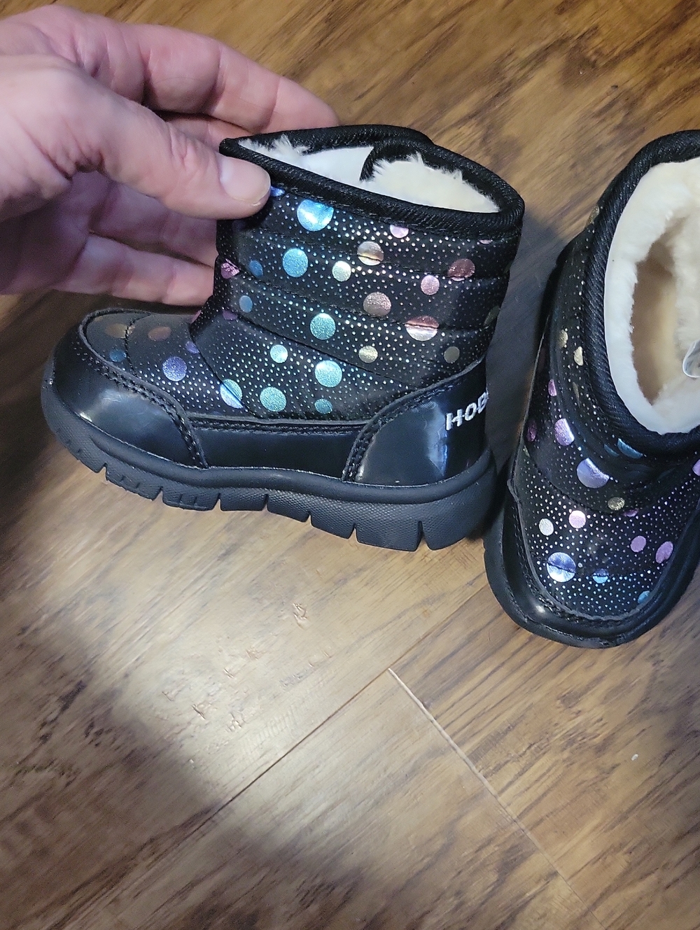 Kids Black Dot Winter Boots with Iridescent Polka Dots